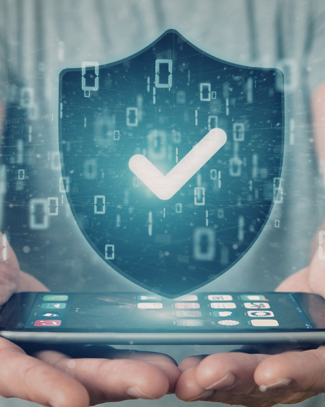 Phone with shield floating above it.