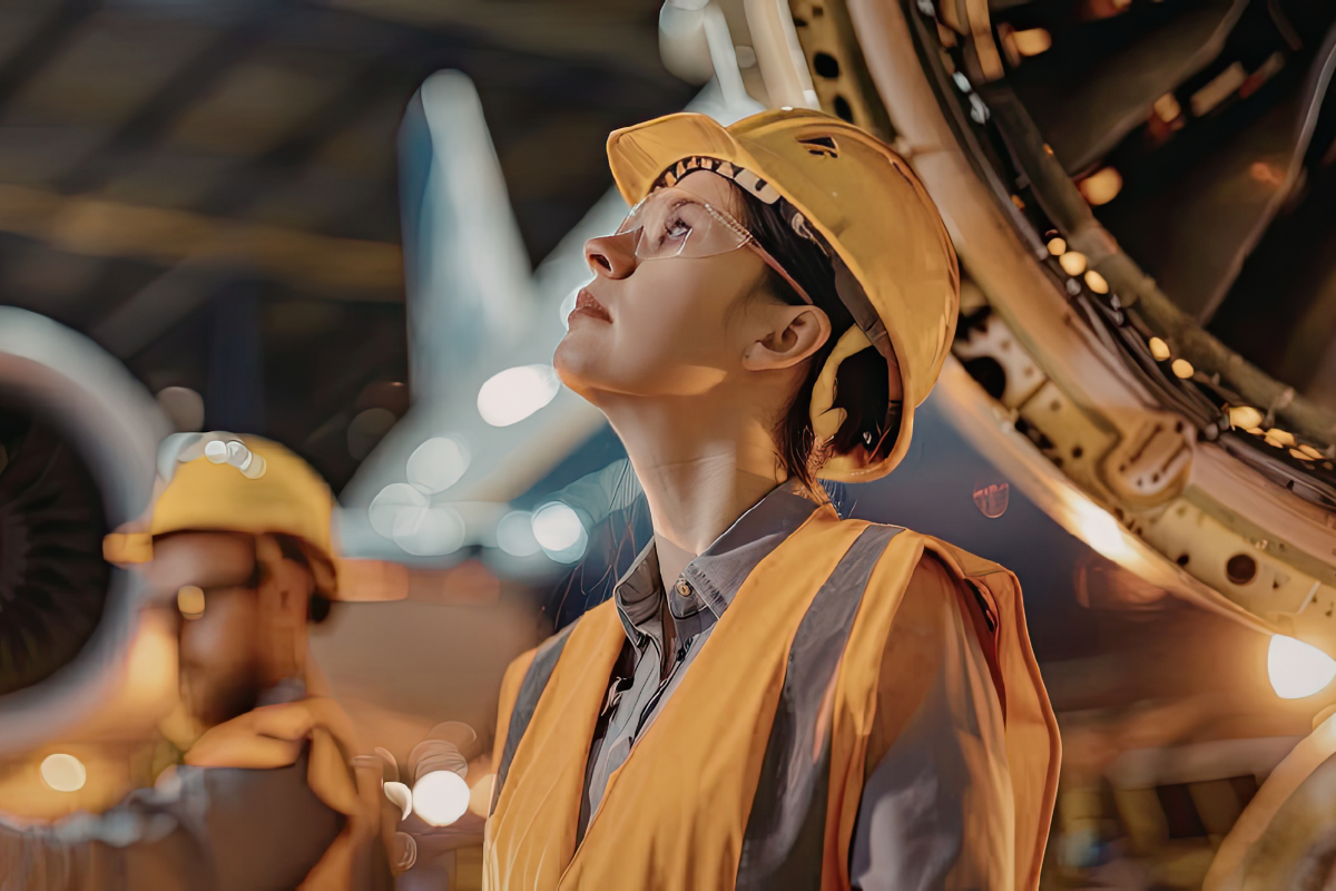 Tampa aerospace engineer inspecting aircraft requiring specialized IT infrastructure and cybersecurity from PCe Solutions