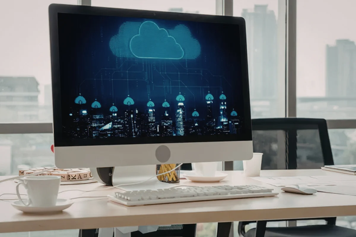 Modern cloud IT infrastructure with blue lighting representing the secure managed cloud environments PCe Solutions deploys and manages for Tampa Bay businesses across Florida