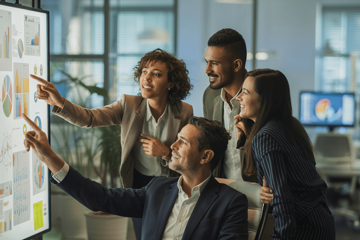 Tampa aerospace defense contractor team reviewing AI-powered program analytics and predictive risk dashboards provided by PCe Solutions Managed Intelligence AI services across the MacDill Air Force Base corridor