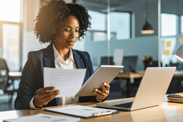 Cyber insurance Calgary business owner reviewing an insurer security questionnaire and required controls checklist representing PCe Solutions cybersecurity readiness services across Alberta